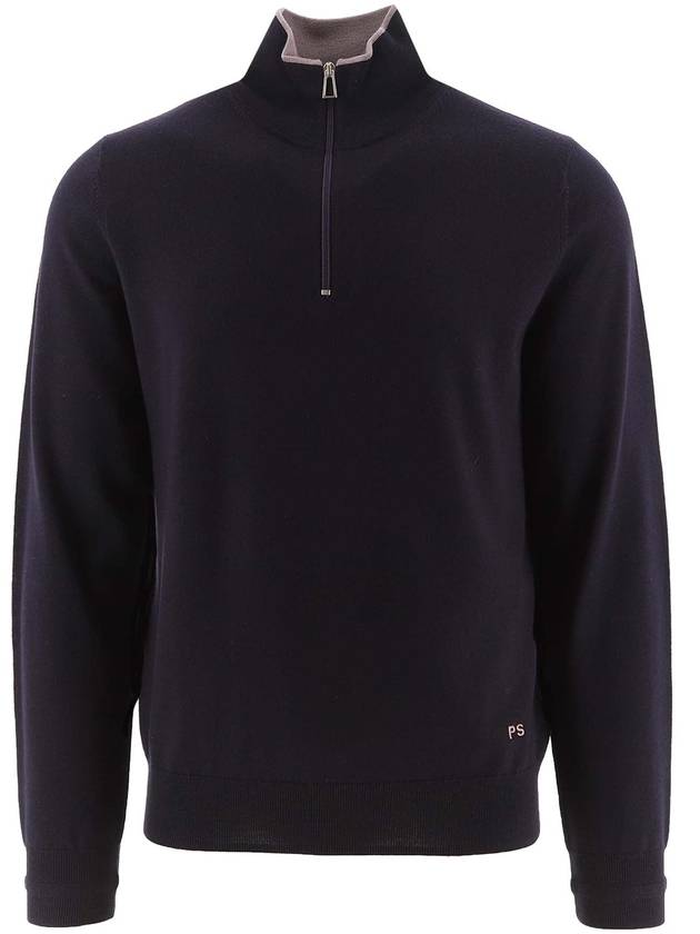 Zip Neck Merino Wool Knit Top Navy - PAUL SMITH - BALAAN 2