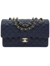 Classic Grained Calfskin Medium Shoulder Bag Navy - CHANEL - BALAAN 1