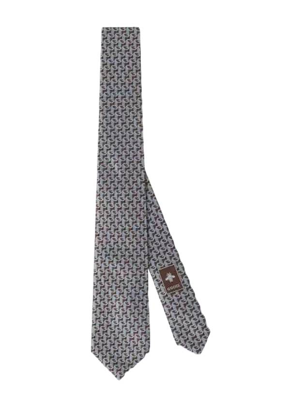 Geometric G Jacquard Silk Tie Light Blue Brown - GUCCI - BALAAN 1