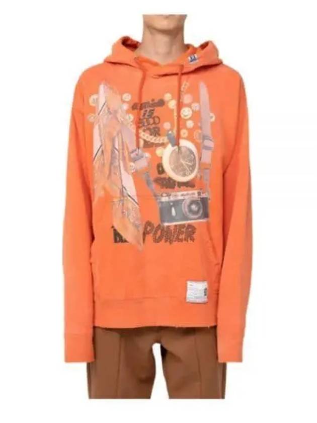 Graphic Printed Distressed Cotton Hoodie Orange - MIHARA YASUHIRO - BALAAN 2