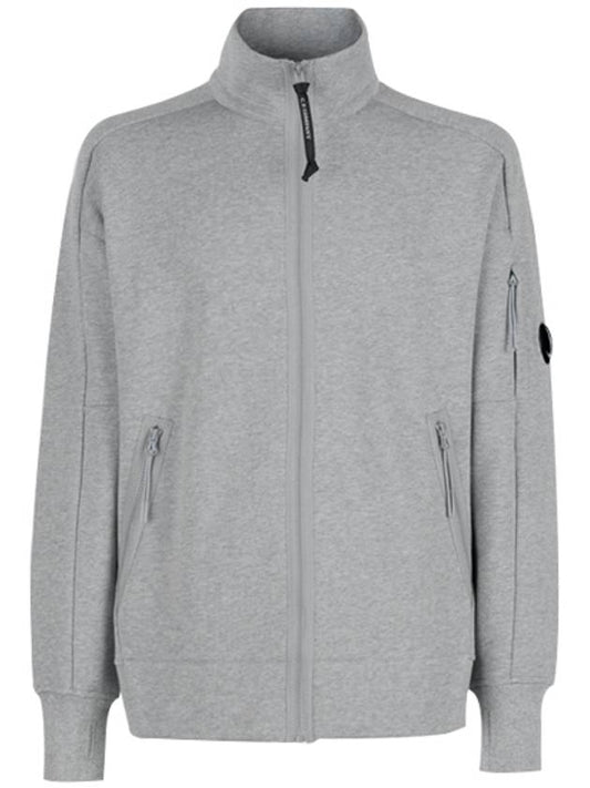 Lens Wappen Diagonal Fleece Zip-Up Jacket Grey Melange - CP COMPANY - BALAAN 2