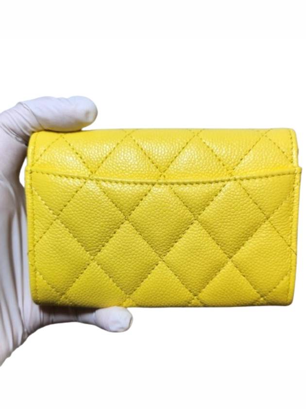 Classic Gold Logo Grained Shiny Calfskin Card Wallet Yellow - CHANEL - BALAAN 5