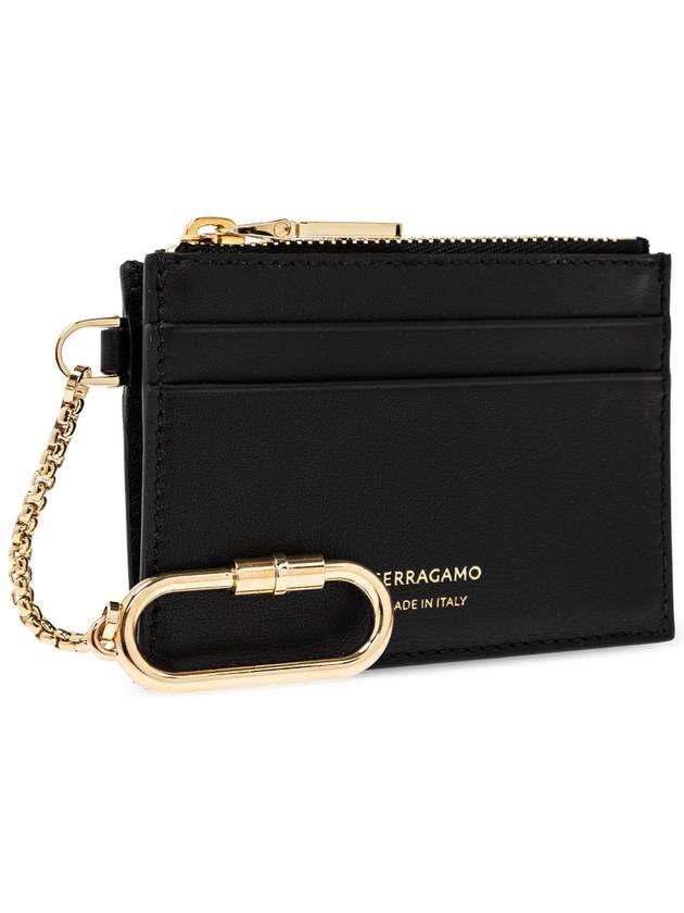 FERRAGAMO Leather Card Holder With Keychain, Women's, Black - SALVATORE FERRAGAMO - BALAAN 4