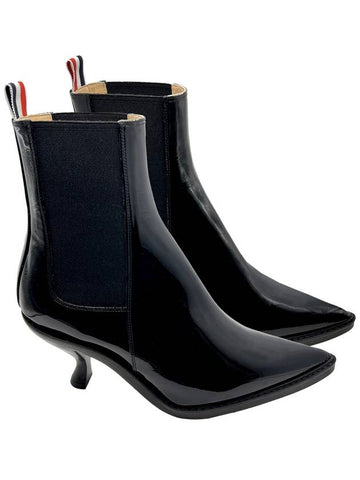 Black Soft Patent Leather 75MM Curved Heel Chelsea Boots FFH221B 00216 001 - THOM BROWNE - BALAAN 1