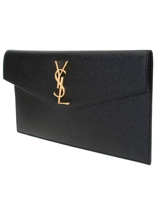 Uptown Grain de Poudre Embossed Leather Clutch Bag Black - SAINT LAURENT - BALAAN 3