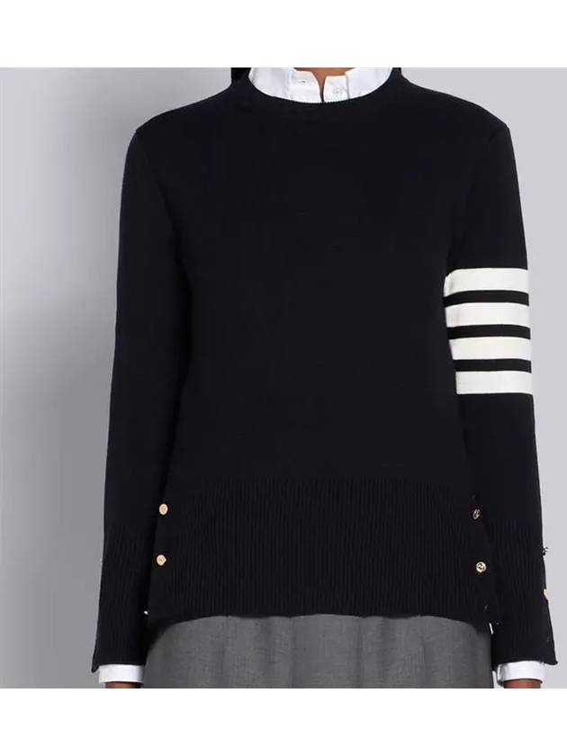 Milano Stitch Crewneck 4-Bar Cotton Crepe Knit Top Navy - THOM BROWNE - BALAAN 3