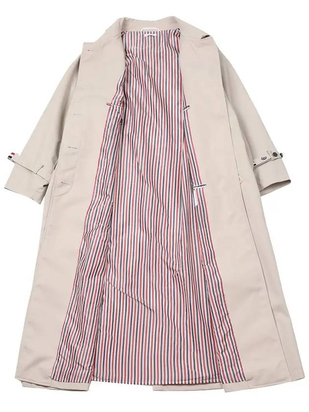 Waterproof Cotton Twill Raglan Trench Overcoat Khaki - THOM BROWNE - BALAAN 4