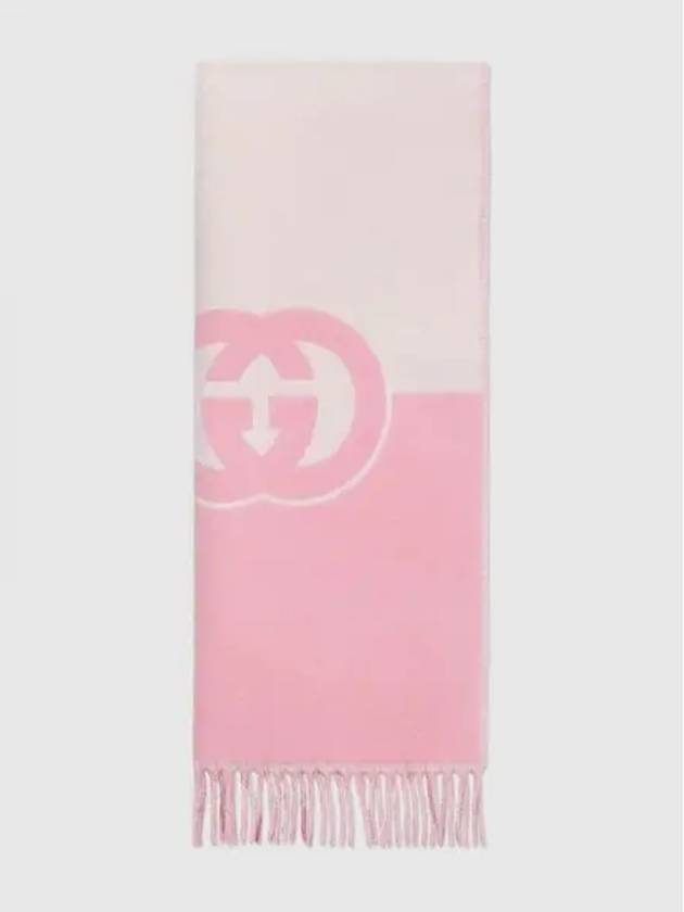 Interlocking G Wool Cashmere Scarf Rose Pink Ivory 7154973GB025878 - GUCCI - BALAAN 2