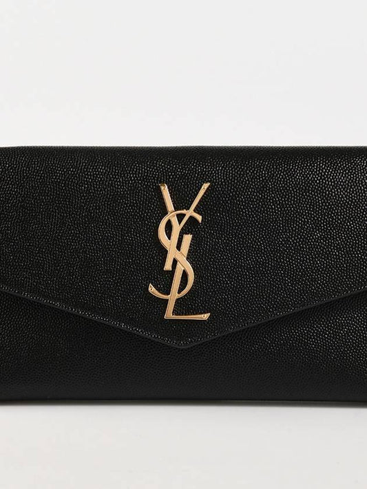 Monogram Uptown Grain De Poudre Embossed Leather Long Wallet Black - SAINT LAURENT - BALAAN 2