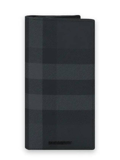 Logo Checked Leather Long Wallet Charcoal - BURBERRY - BALAAN 2