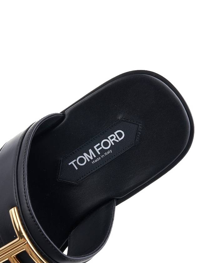 TF Logo Decorated Leather Flip Flops Black - TOM FORD - BALAAN 8