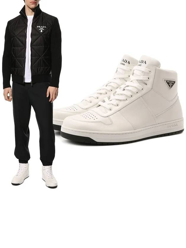 Downtown Triangle Logo Leather High Top Sneakers White - PRADA - BALAAN 2