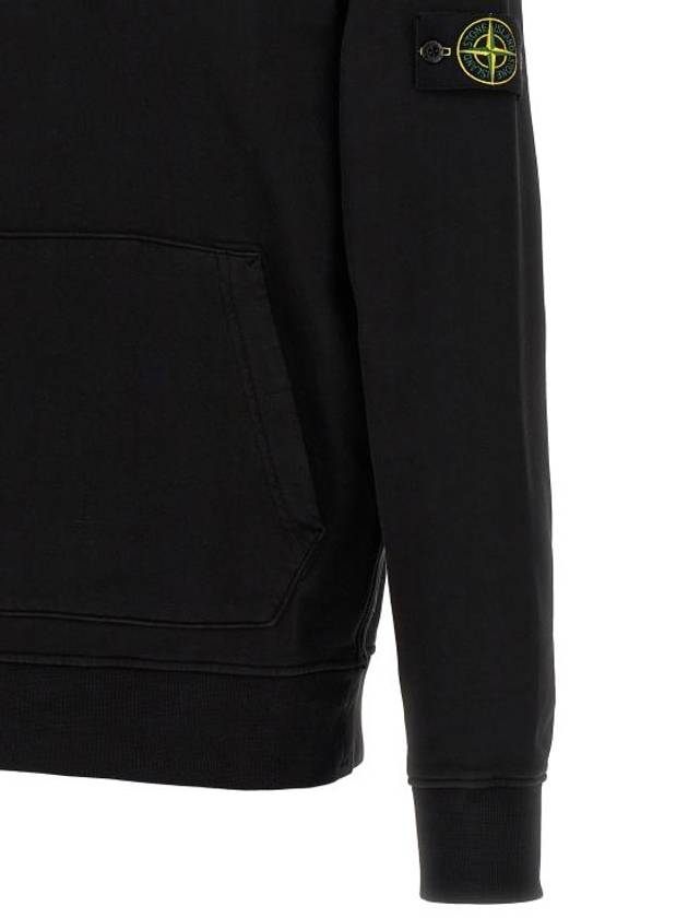 Cotton Fleece Garment Dyed Hoodie Black - STONE ISLAND - BALAAN 5