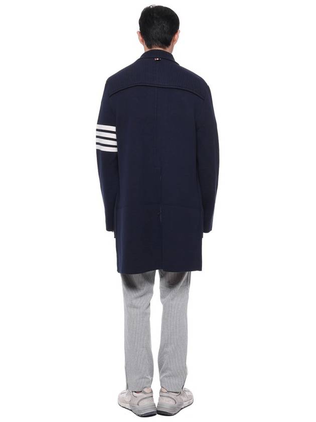 Cotton Cashmere Interlock 4-Bar Polo Collar Overcoat Navy - THOM BROWNE - BALAAN 6