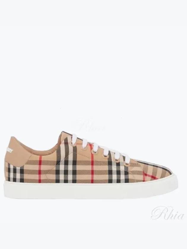 Vintage Check and Leather Sneakers Archive Beige - BURBERRY - BALAAN 2