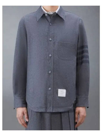 Snap Front Cashmere Wool Shirt Jacket Grey - THOM BROWNE - BALAAN 2