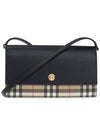 Hannah Check Leather Cross Bag Black Beige - BURBERRY - BALAAN.