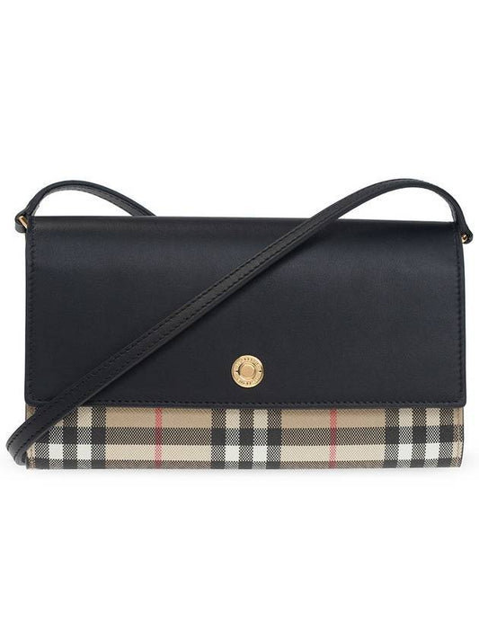 Hannah Check Leather Cross Bag Black Beige - BURBERRY - BALAAN 1