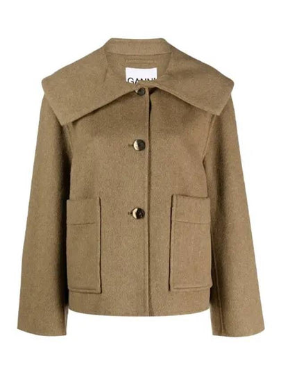 Wool Wide Collar Jacket Beige - GANNI - BALAAN 2