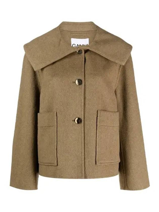 Wool Wide Collar Jacket Beige - GANNI - BALAAN 2