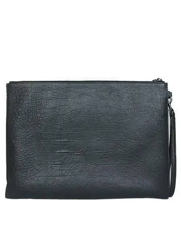 667691 Black leather crocodile pattern tablet case clutch bag - SAINT LAURENT - BALAAN 3