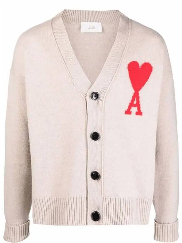 Men's Big Heart Logo Overfit Cardigan Champagne - AMI - BALAAN 2