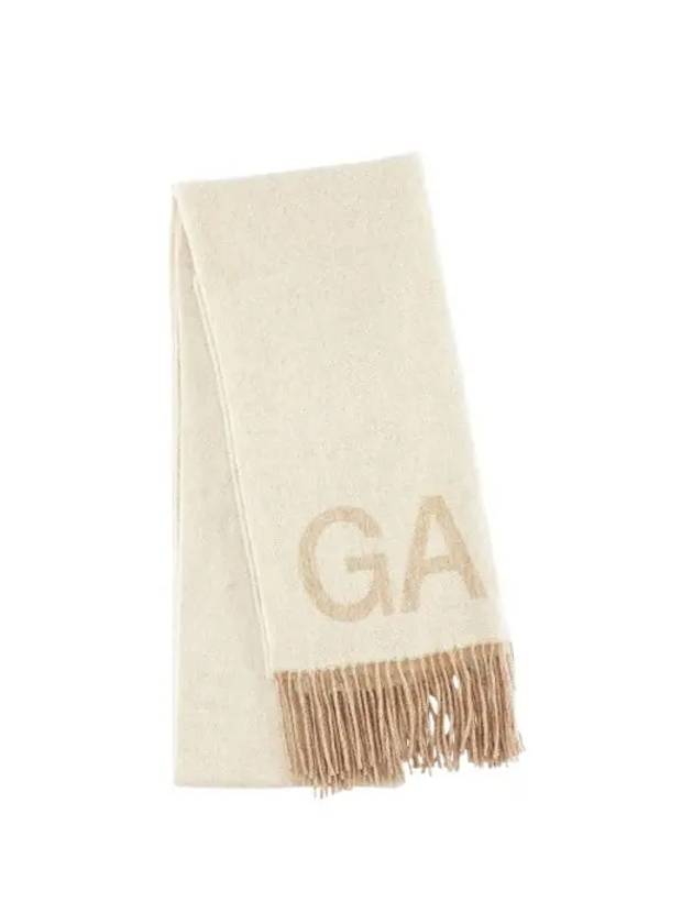 Logo Print Fringe Wool Muffler Beige - GANNI - BALAAN 4