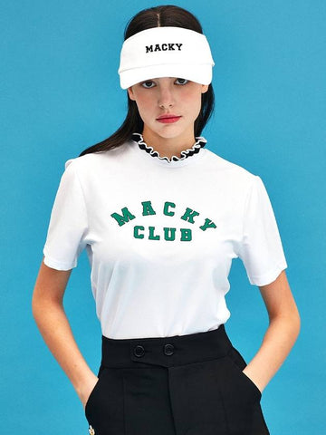 Frill Slim Half Neck Short Sleeve T-Shirt White MCSS24ST4WH - MACKY - BALAAN 1