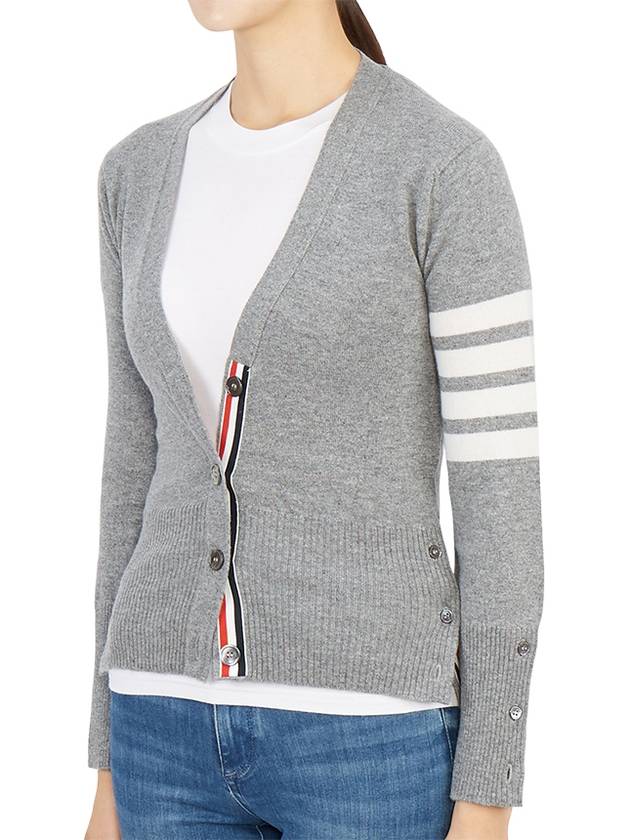 4-Bar V-Neck Cashmere Cardigan Light Grey - THOM BROWNE - BALAAN 4