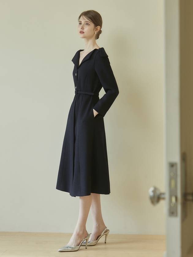 Women's Victoria Tweed Flared Midi Dress Navy - AME - BALAAN 5