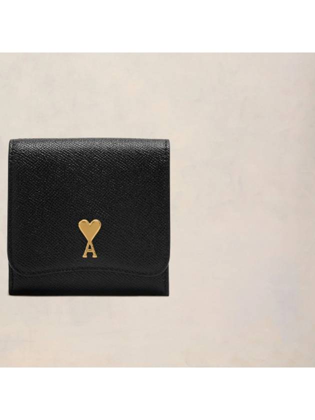 Heart Logo Paris Compact Wallet Black Unisex - AMI - BALAAN 1