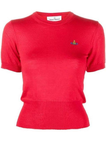 Women's Orb Logo Wool Silk Blend Crop Knit Top Red - VIVIENNE WESTWOOD - BALAAN 1