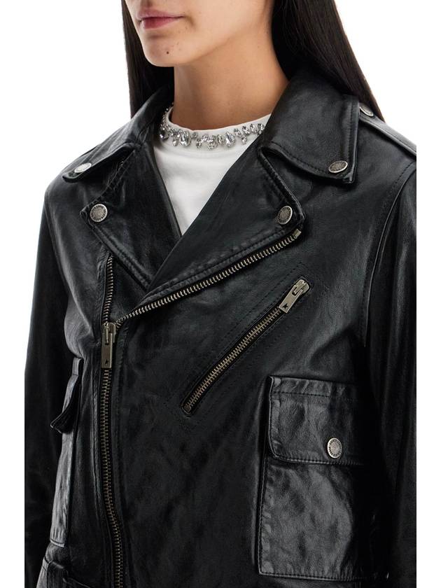 shiny black sheepskin biker jacket with sturdy zip - GOLDEN GOOSE - BALAAN 4