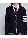 Milano Stitch 4 Bar Classic V Neck Fine Merino Wool Cardigan Navy - THOM BROWNE - BALAAN 3