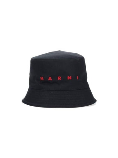 Embroidered Logo Cotton Bucket Hat Black - MARNI - BALAAN 1