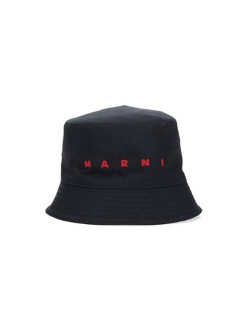 Logo Embroidered Cotton Bucket Hat Black - MARNI - BALAAN 1