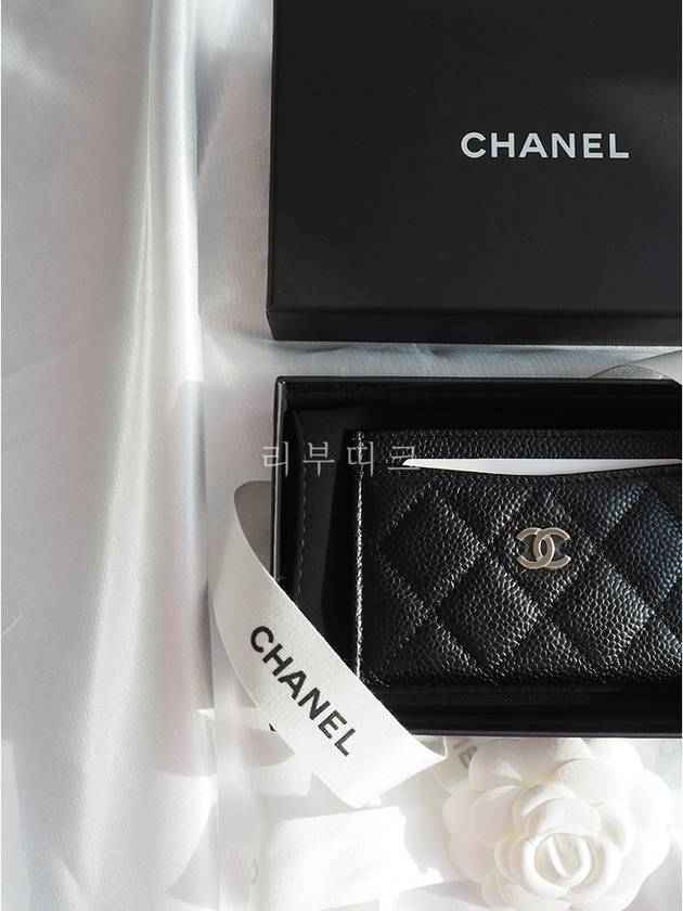 Classic Card Holder Grained Calfskin Silver Black - CHANEL - BALAAN 6