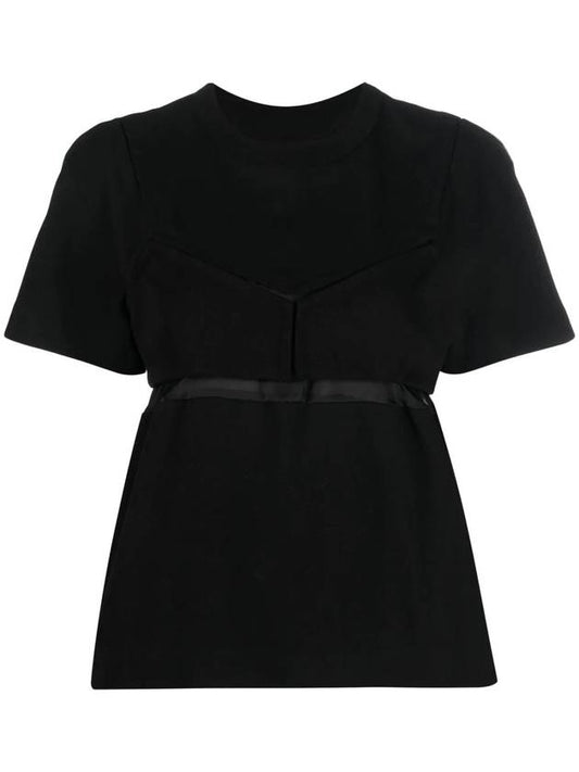 layered effect cotton short sleeve t-shirt black - SACAI - BALAAN.