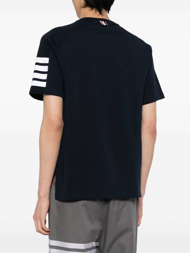 4-Bar Striped Cotton Short Sleeve T-Shirt Navy - THOM BROWNE - BALAAN 4