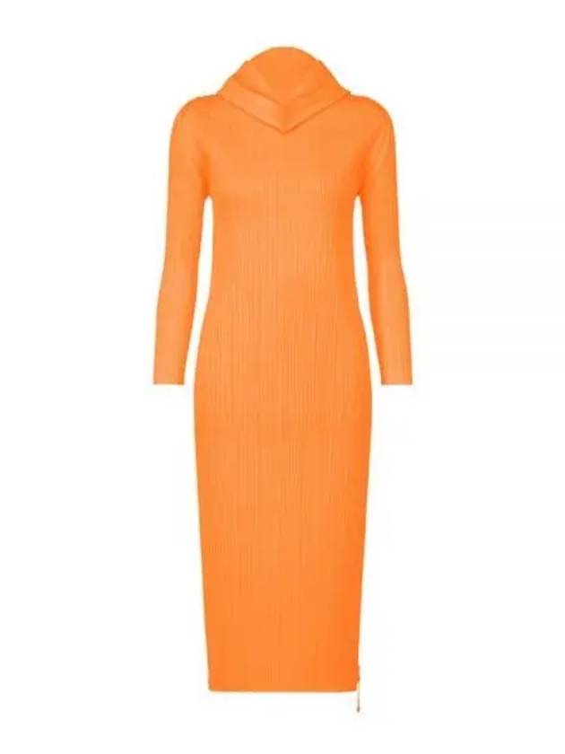 Pleated Hooded Long Dress Orange - ISSEY MIYAKE - BALAAN 1