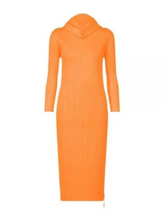 Pleated Hooded Long Dress Orange - ISSEY MIYAKE - BALAAN 1