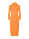 Pleated Hooded Long Dress Orange - ISSEY MIYAKE - BALAAN 1