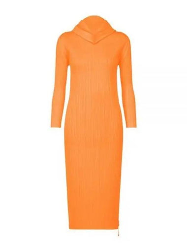 Pleated Hooded Long Dress Orange - ISSEY MIYAKE - BALAAN 1