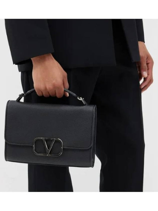 V Logo Leather Shoulder Bag Black - VALENTINO - BALAAN 2