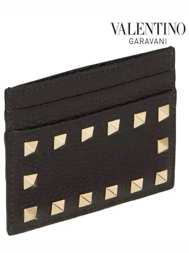 Rockstud Leather Card Wallet Black - VALENTINO - BALAAN 5