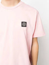 Logo Patch Cotton Short Sleeve T-Shirt Pink - STONE ISLAND - BALAAN 3