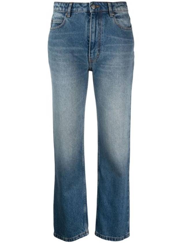 Women's Logo Patch Straight Jeans Blue - AMI - BALAAN.