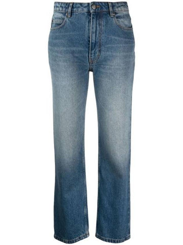 Women's Logo Patch Straight Jeans Blue - AMI - BALAAN.