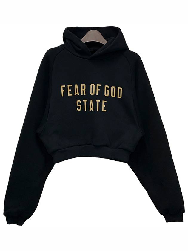 Logo Fleece Crop Hoodie Black - FEAR OF GOD ESSENTIALS - BALAAN 3