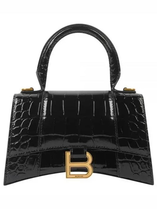 Hourglass Crocodile Embossed Leather XS Tote Bag Black - BALENCIAGA - BALAAN 2